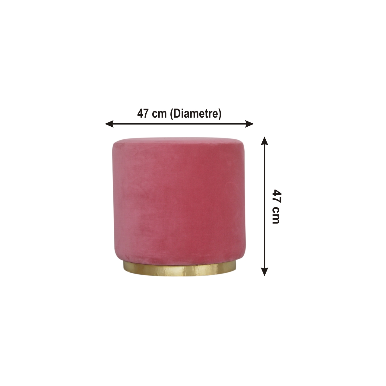 Size chart for Large Pink Footstool with Gold Base | Cotton Velvet