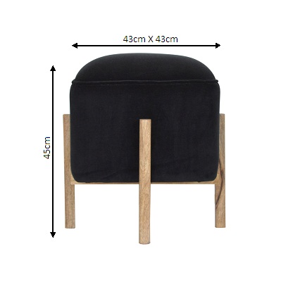 Size chart for Black Velvet Solid Wood Footstool | Cotton Velvet