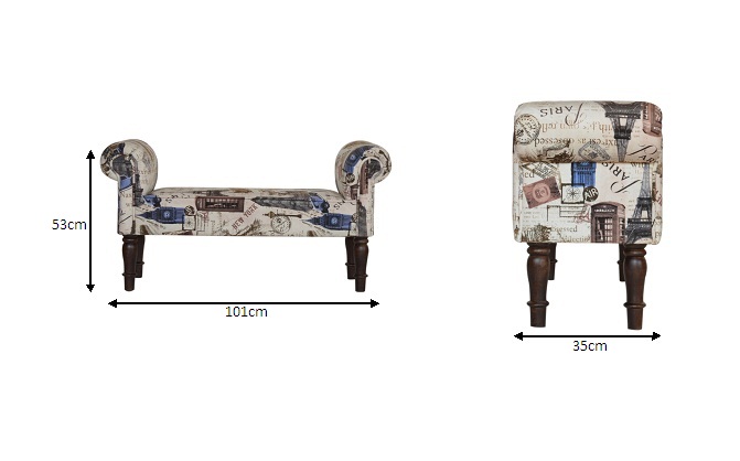 Size chart for City Printed Bedroom Bench