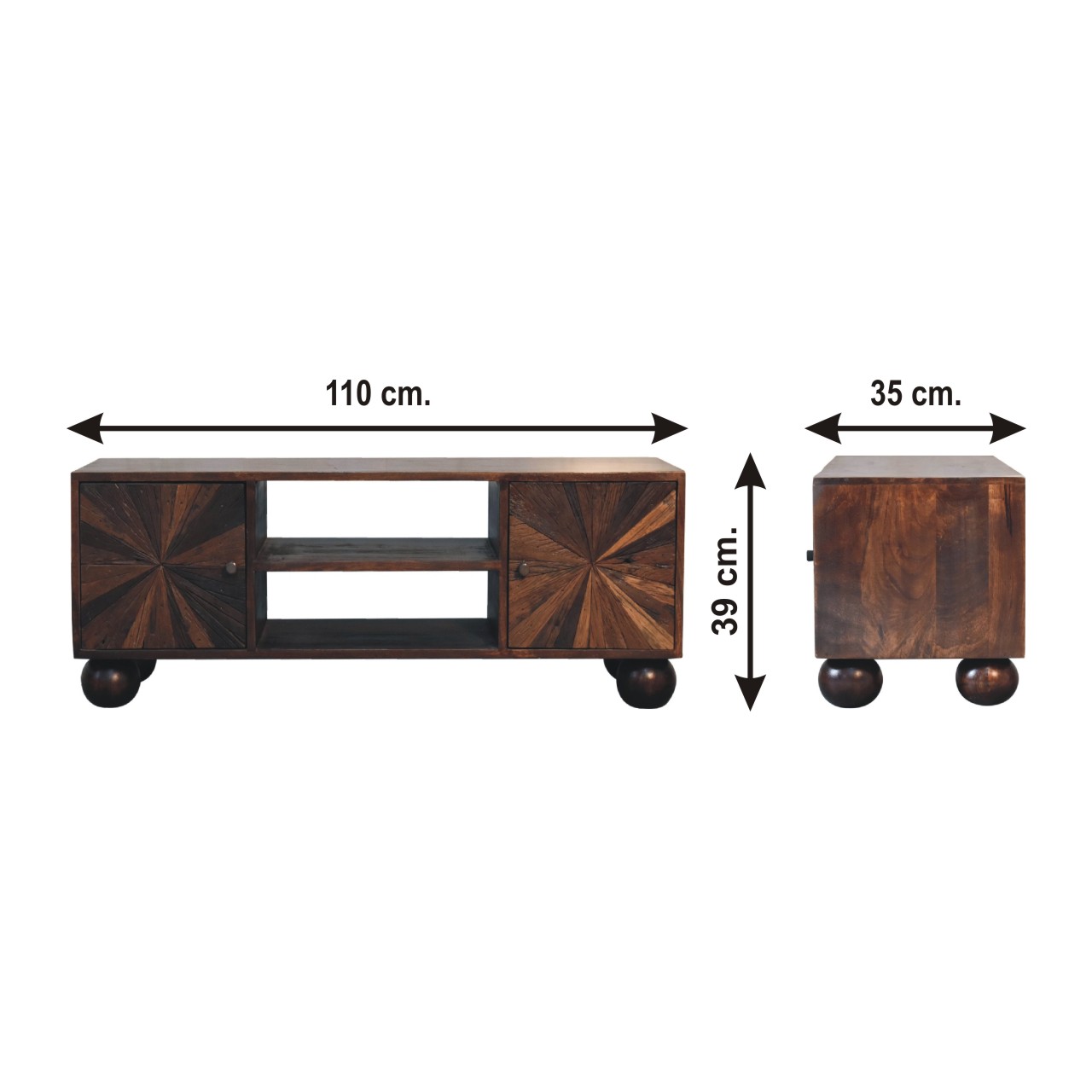 Size chart for Sunrise Ball Walnut TV Unit