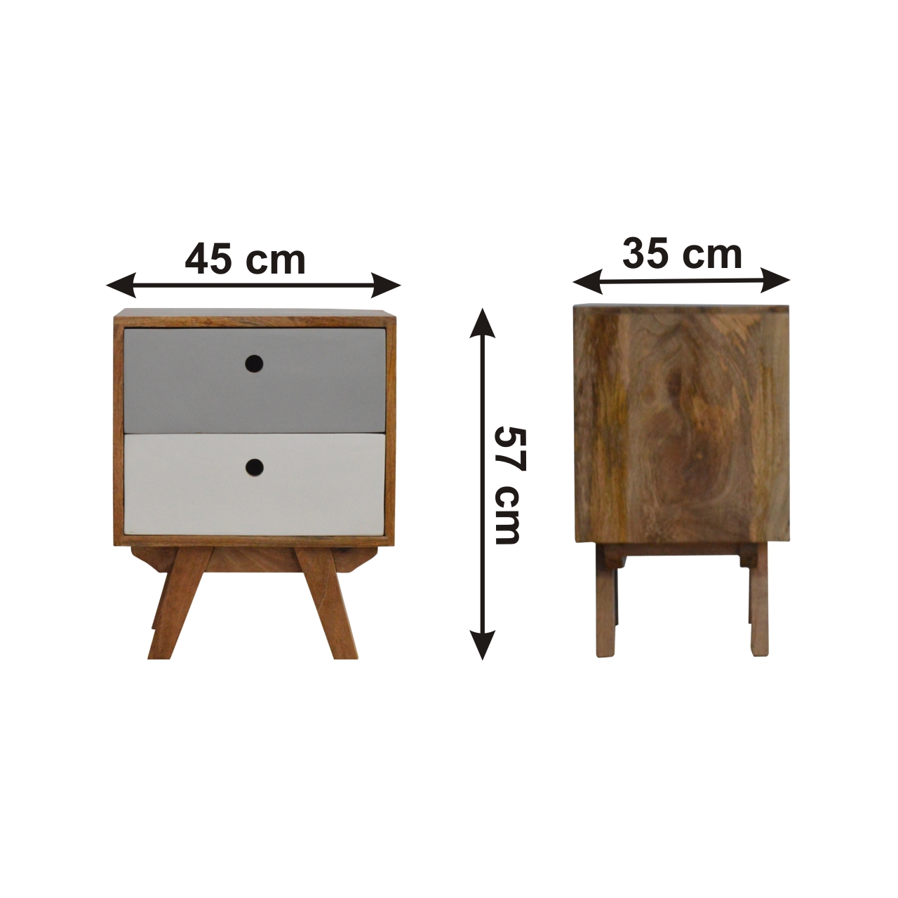 Size chart for Two Tone Hand Painted Bedside Table | Hand-Painted Mango Wood