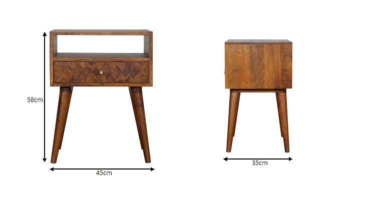 Size chart for Assorted Open Chestnut Bedside Table