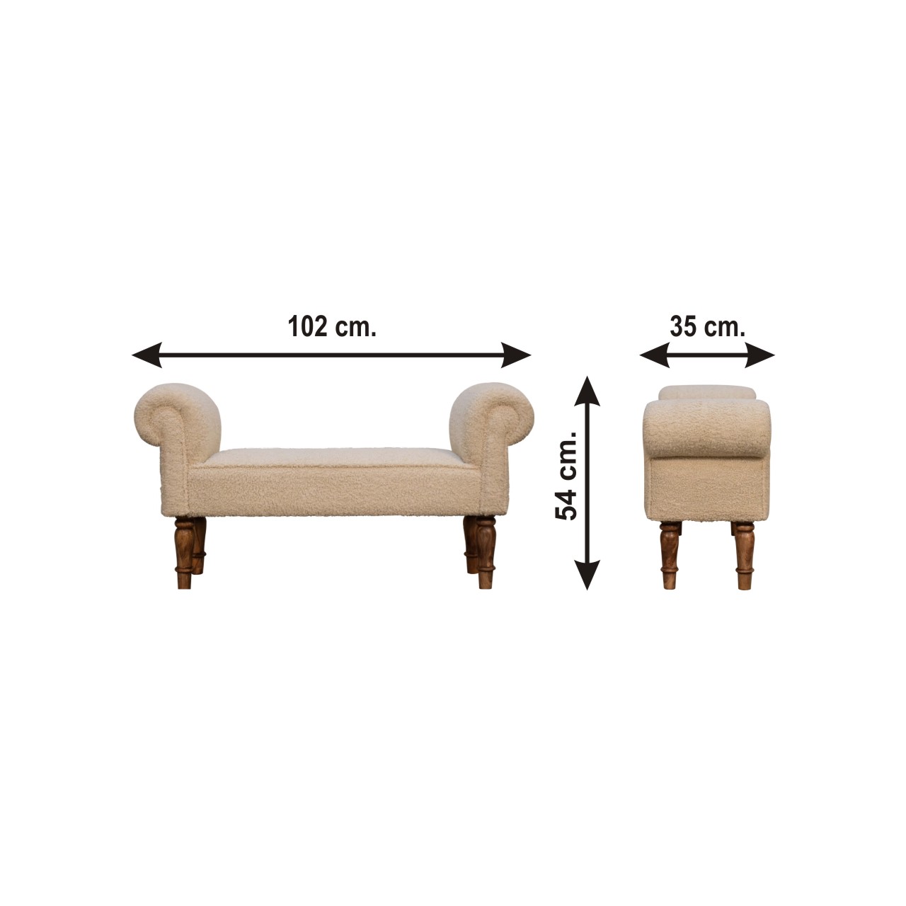 Size chart for Boucle Cream Bench