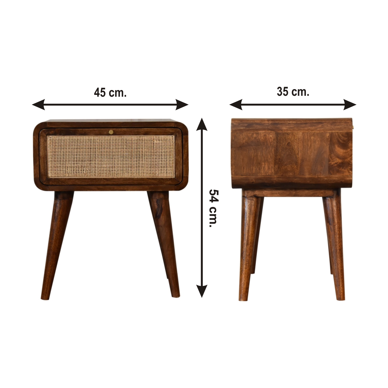 Size chart for Close-knit Chestnut Bedside Table
