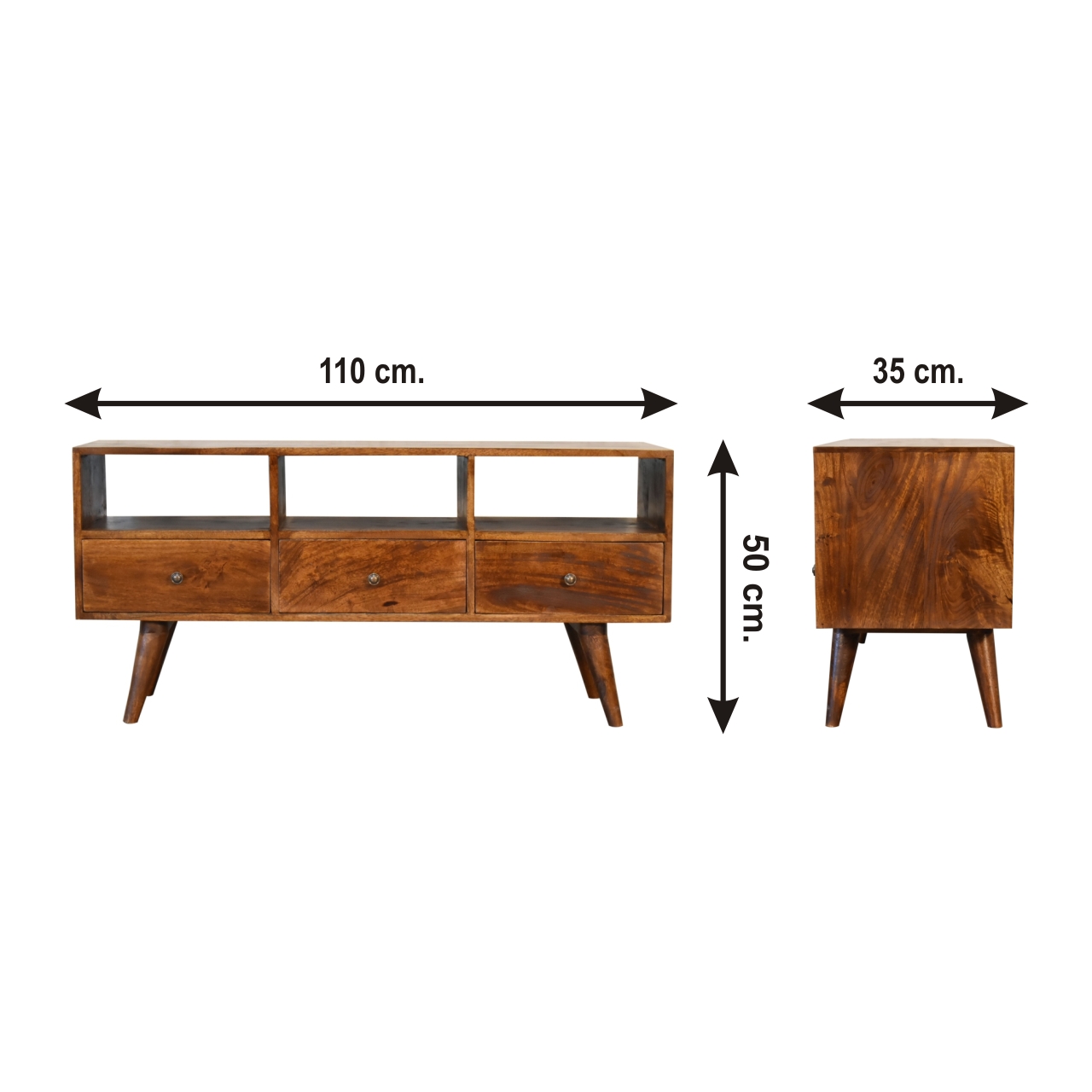 Size chart for Chestnut Nordic 3 Drawer TV Unit
