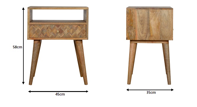 Size chart for Assorted Oak-ish Open Slot Bedside Table