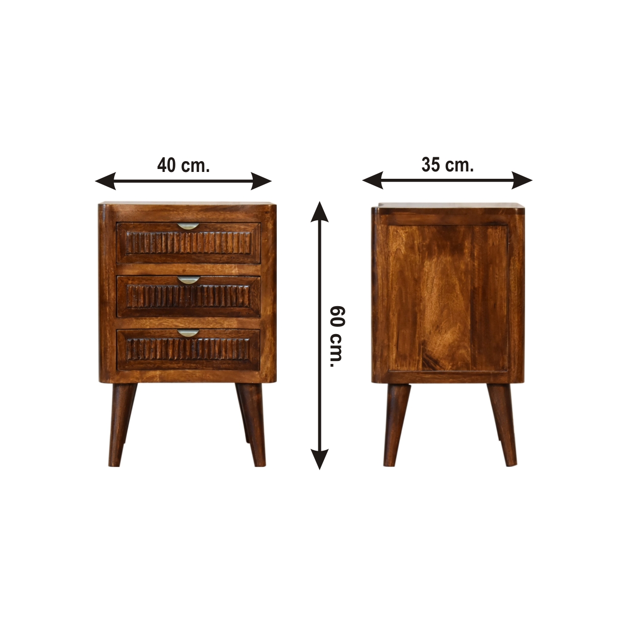 Size chart for Capri Bedside Table | Chestnut Mango Wood