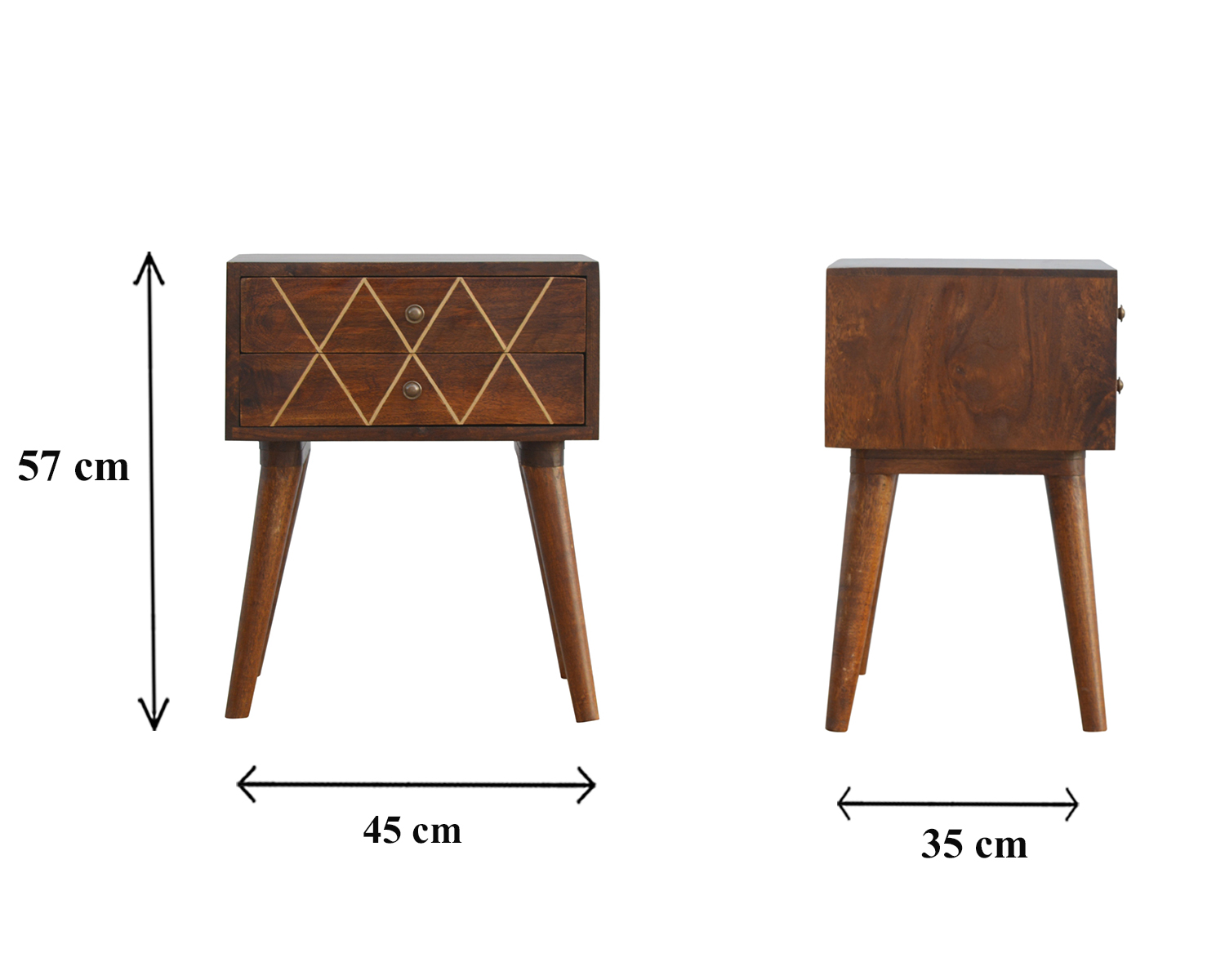 Size chart for Geo Brass Inlay Bedside Table