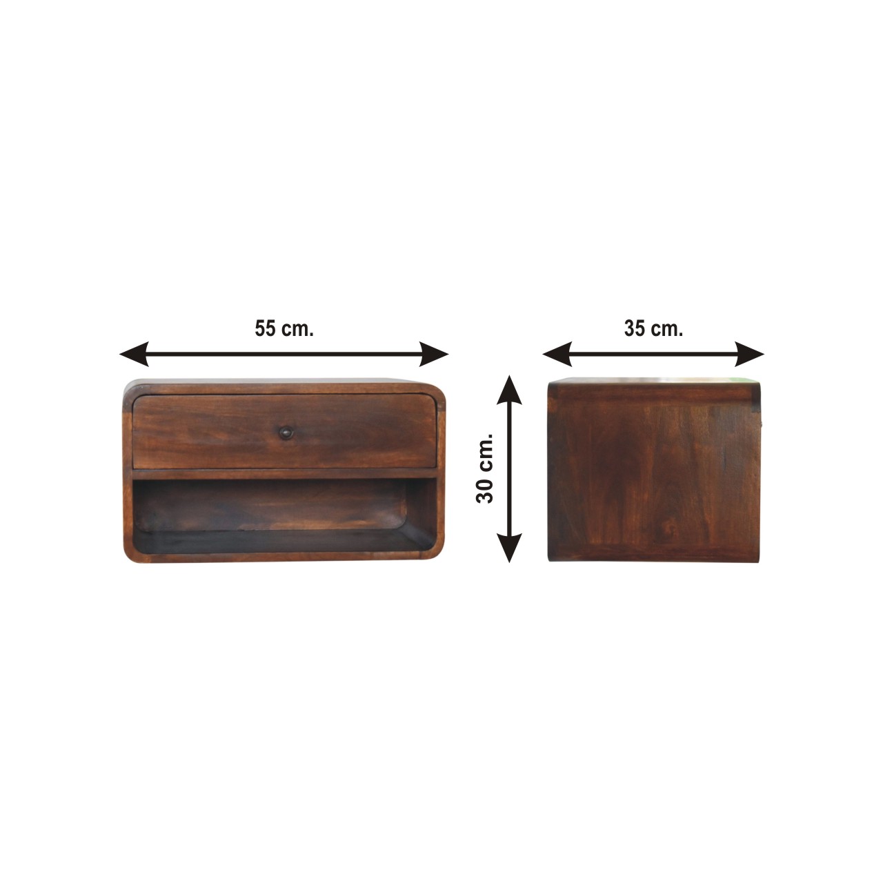 Size chart for Large Chestnut Curve Floating Bedside Table