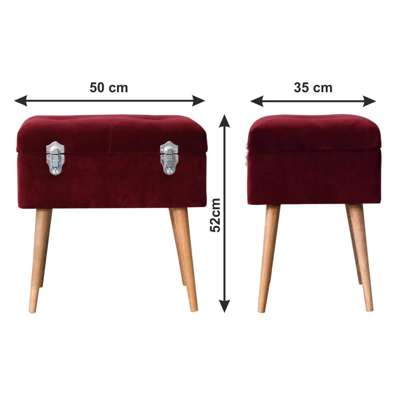 Size chart for Wine Red Nordic Storage Bench | Cotton Velvet Hidden Storage