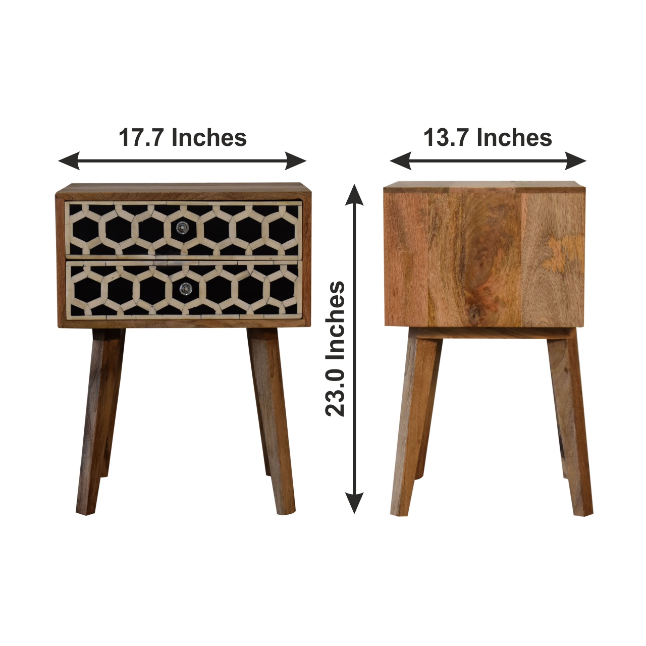 Size chart for Bone Inlay Scandi Bedside Table