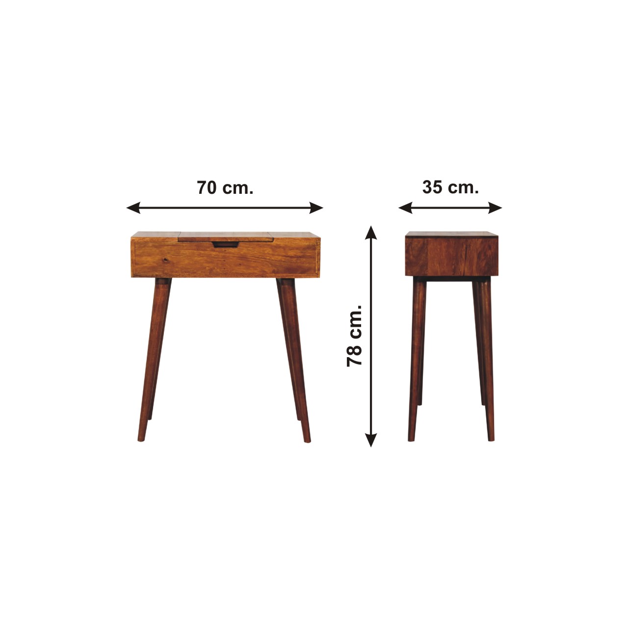 Size chart for Mini Chestnut Fold Vanity Chest of Drawers | Foldable