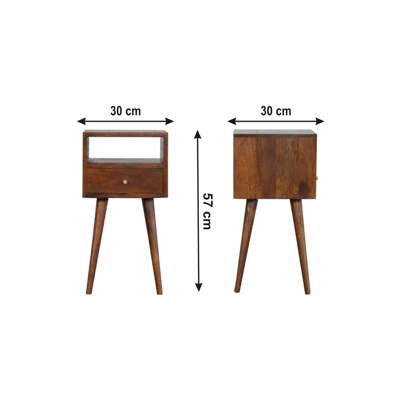 Size chart for Mini Chestnut Bedside