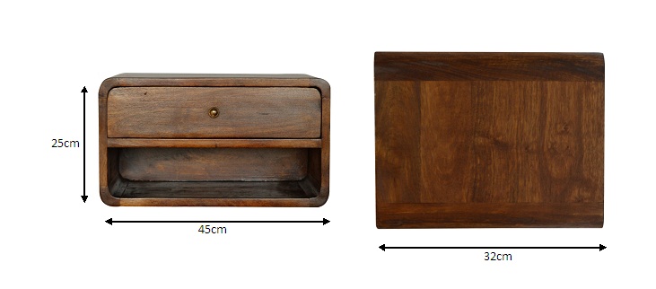 Size chart for Chestnut Curve Floating Bedside