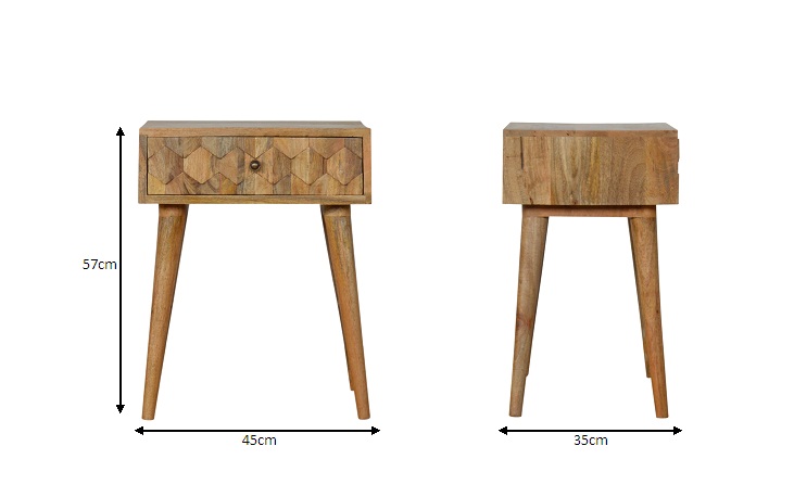 Size chart for Pineapple Carved Oak-ish Bedside Table | Hand-Carved