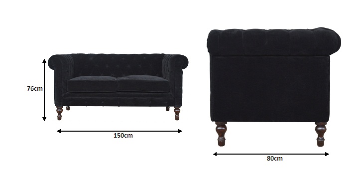 Size chart for Black Velvet Chesterfield Sofa
