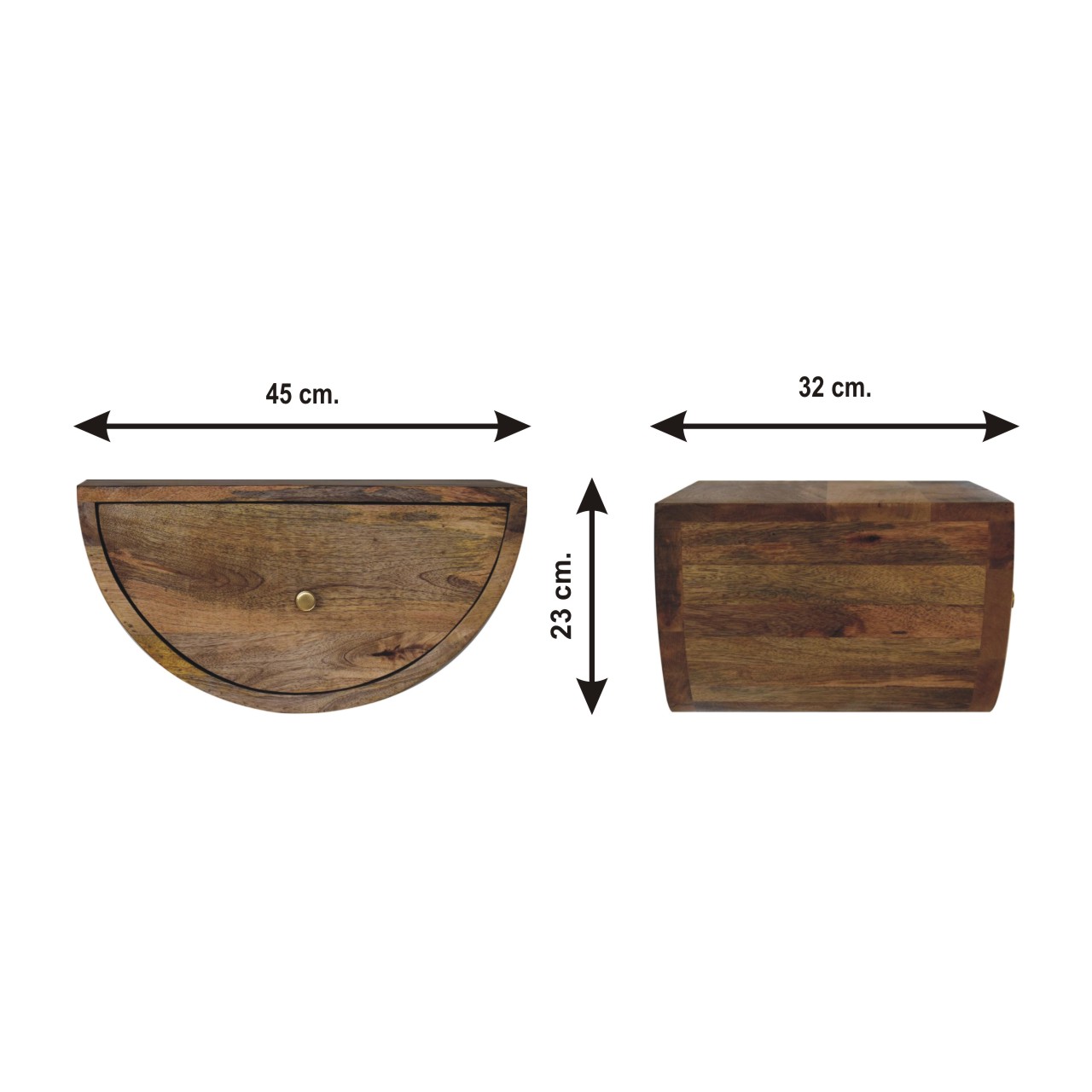 Size chart for Crescent Floating Bedside Table | Oak-Ish Mango Wood Wall-Mounted