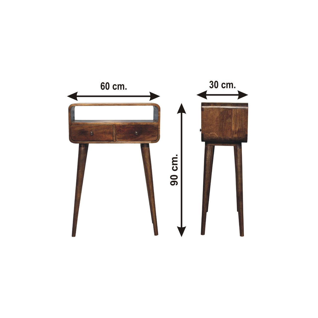 Size chart for Mini Grey-wash Curved Console Table