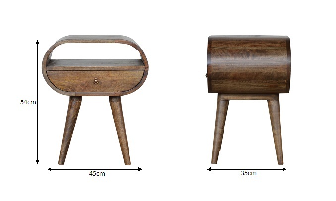 Size chart for Grey Washed Circular Bedside Table