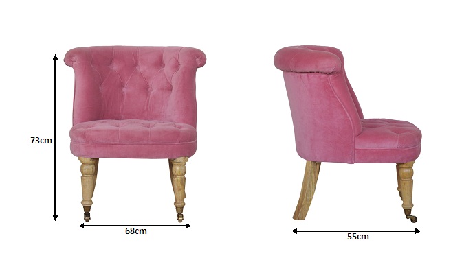 Size chart for Pink Velvet Accent Chair | Cotton Velvet