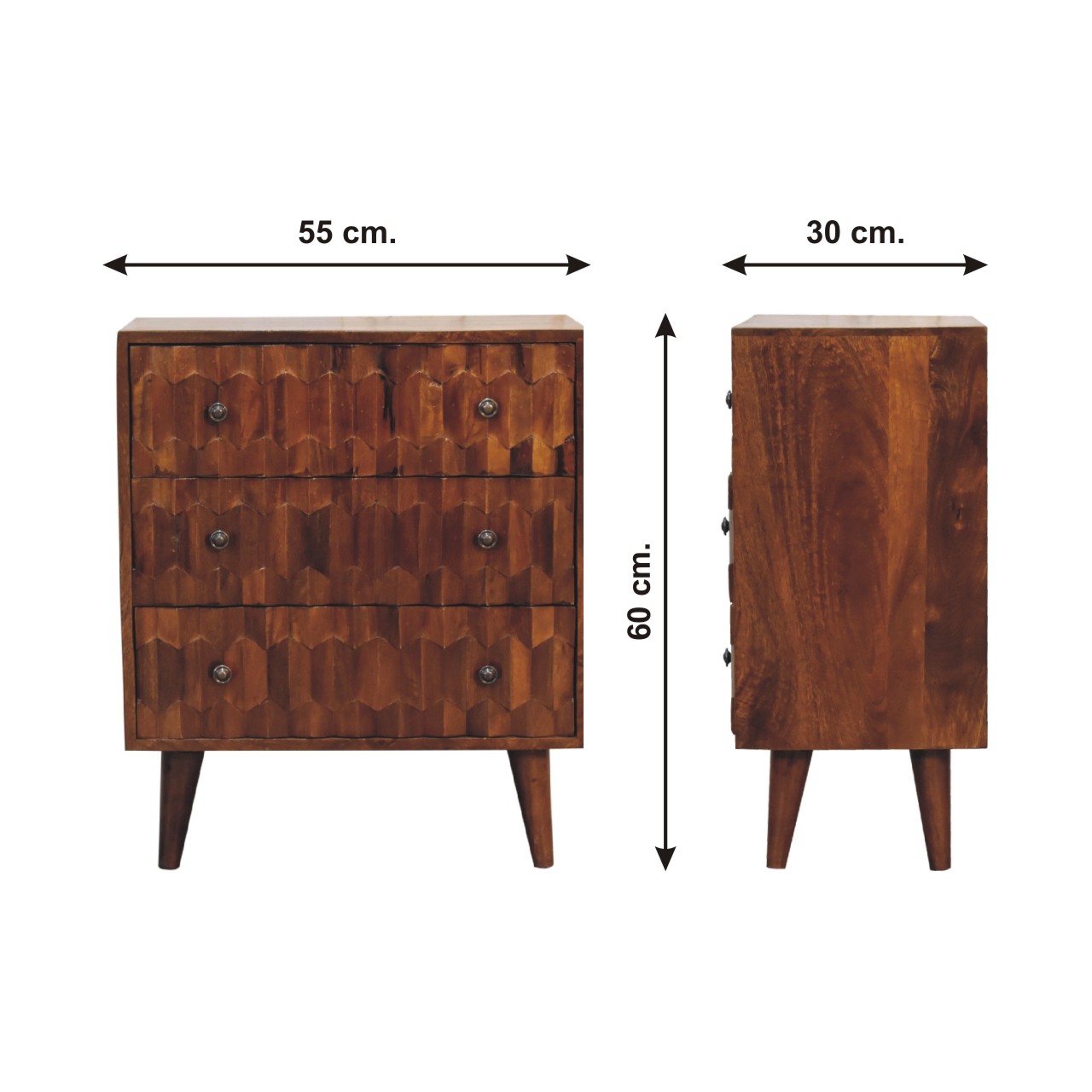 Size chart for Chestnut Pineapple Carved Chest of Drawers | Hand-Carved