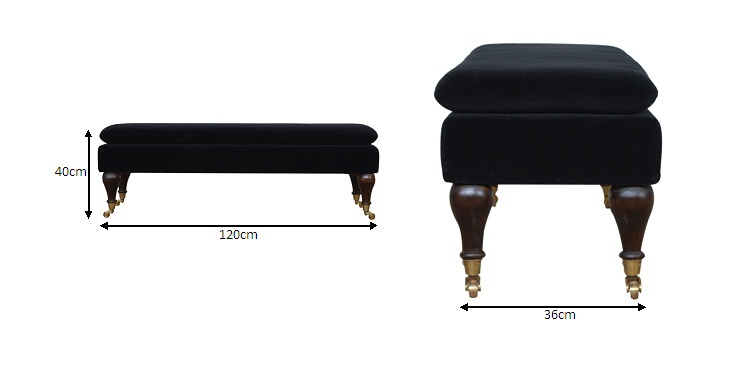 Size chart for Black Velvet Castor Bench