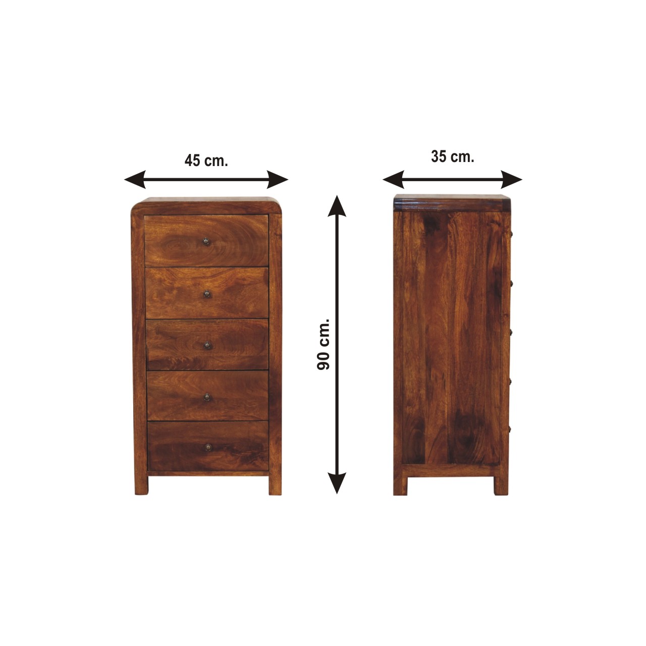Size chart for Aspen Tallboy Chest of Drawers | Chestnut Linen