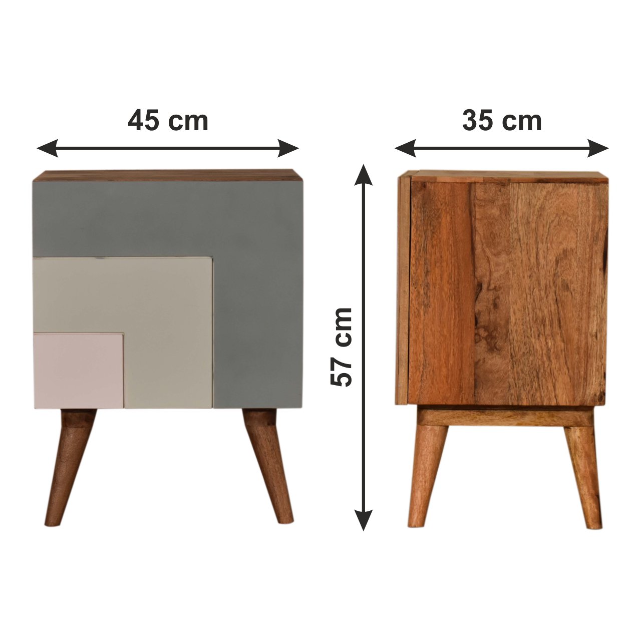 Size chart for Quebec Grey Bedside Table