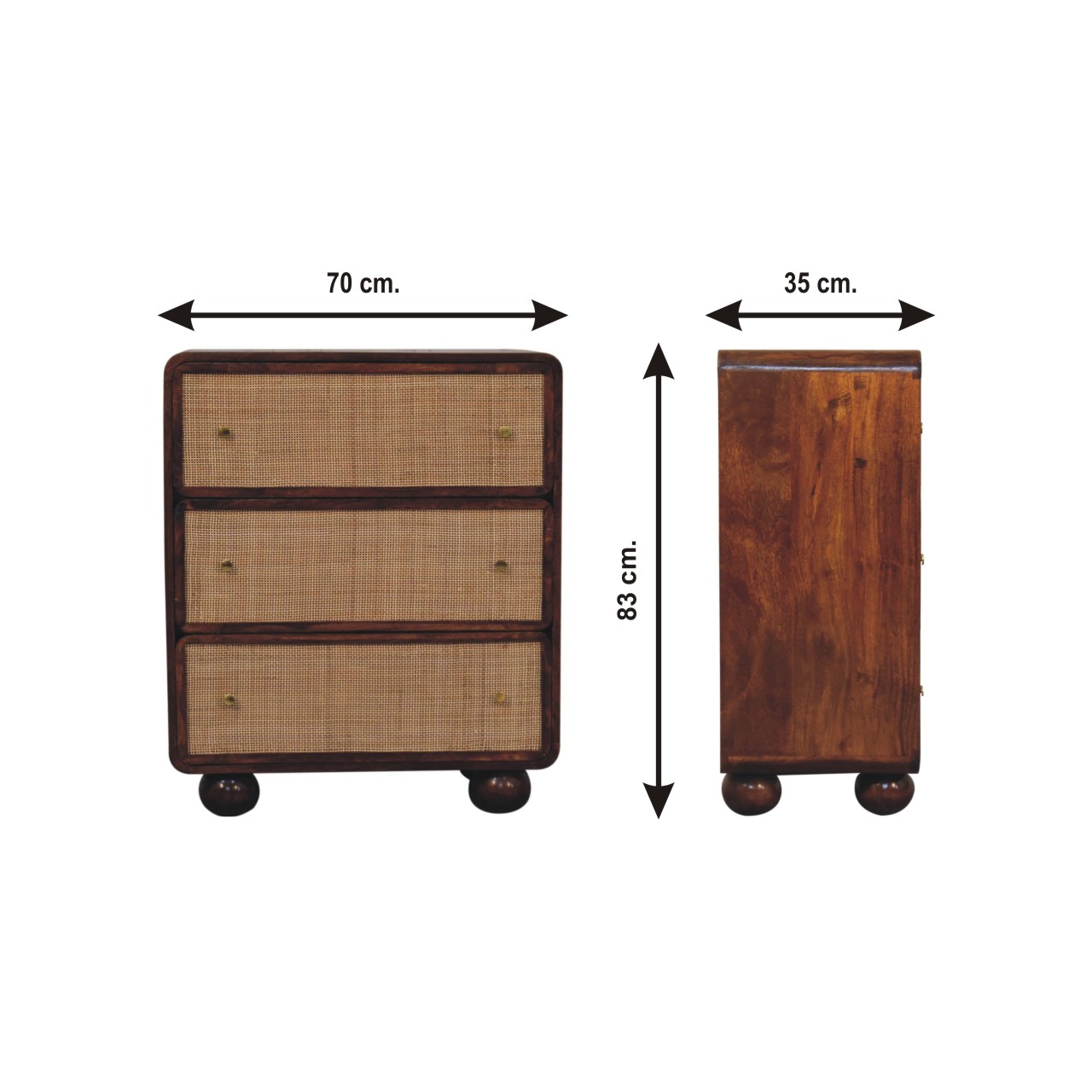 Size chart for Chestnut Woven Chest of Drawers