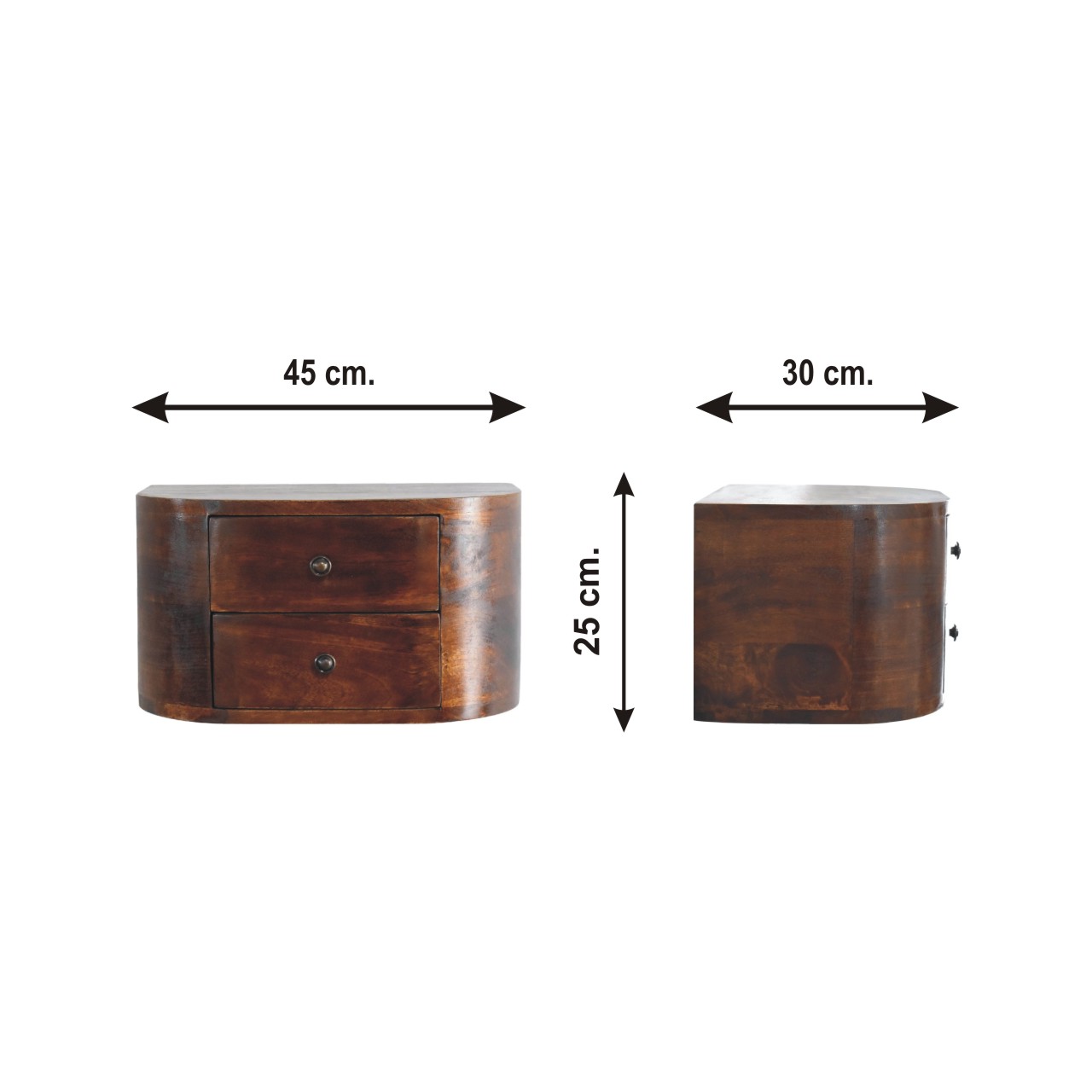Size chart for Lunar 2 Drawer Floating Bedside