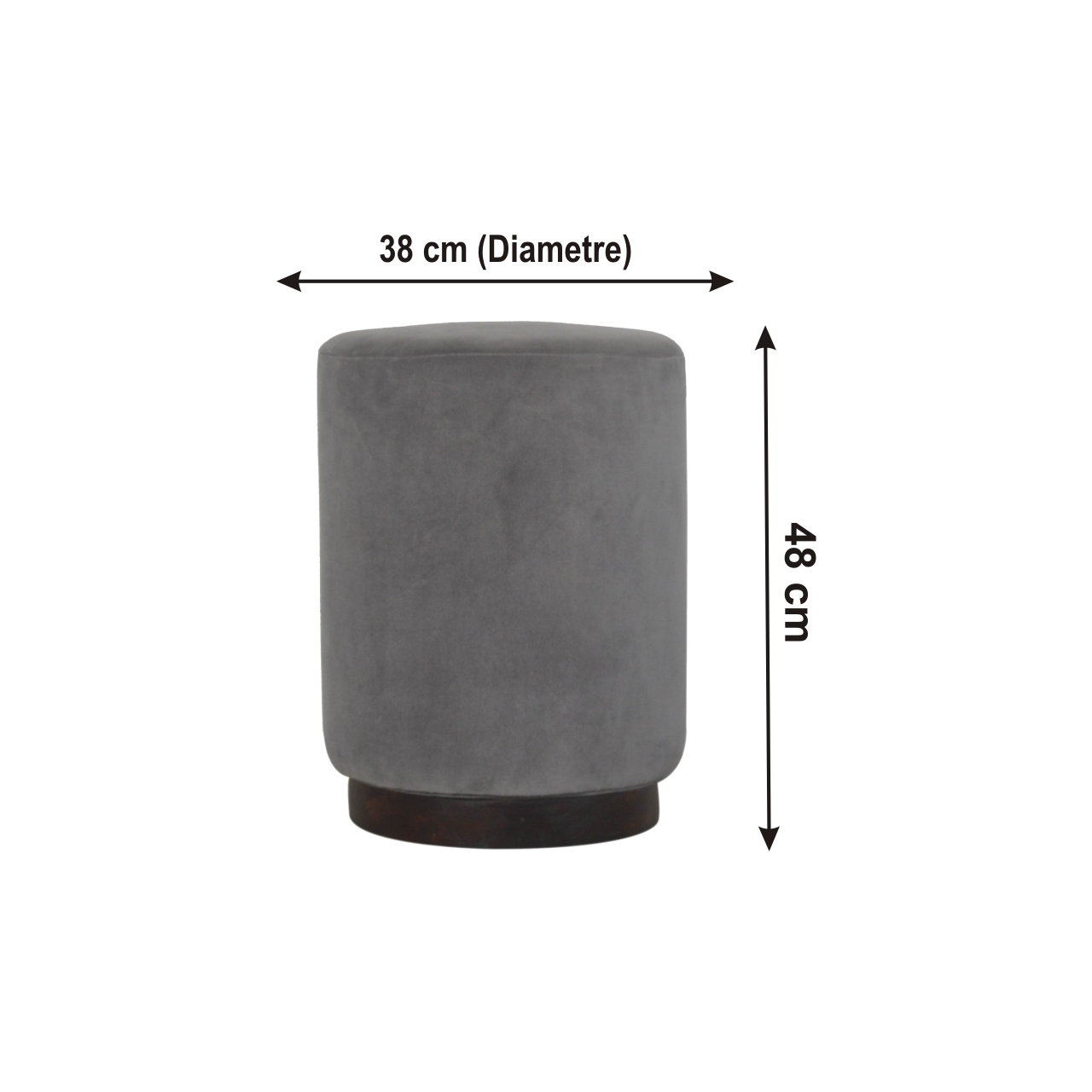 Size chart for Grey Velvet Wooden Footstool | Cotton Velvet