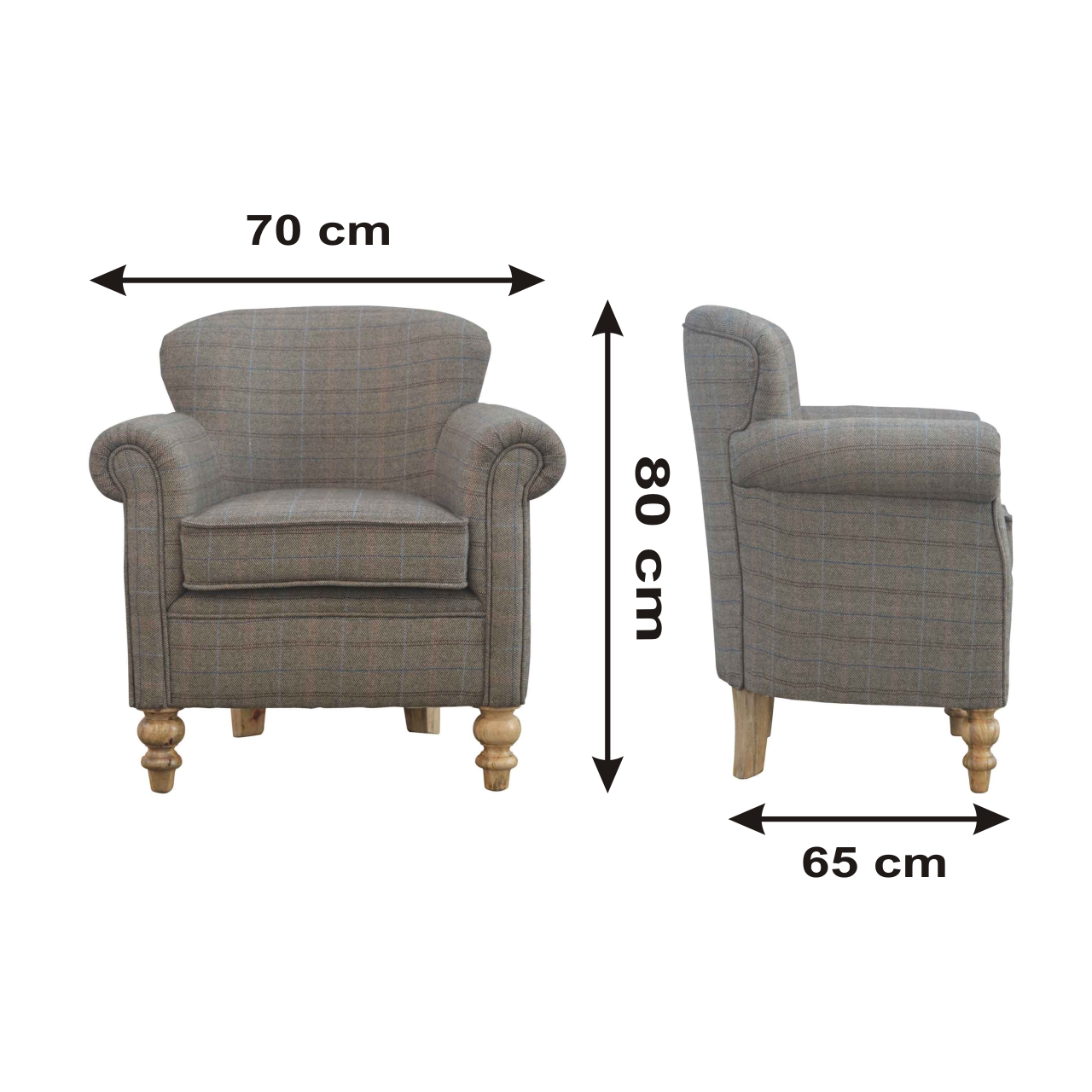 Size chart for Multi-Tweed Armchair