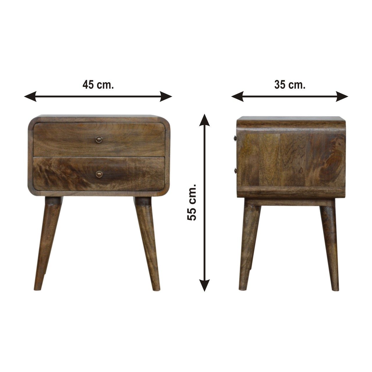 Size chart for Curved Classic Grey Washed nightstand