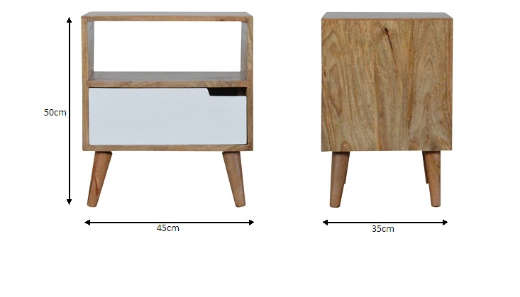 Size chart for Open Slot White Painted Bedside Table