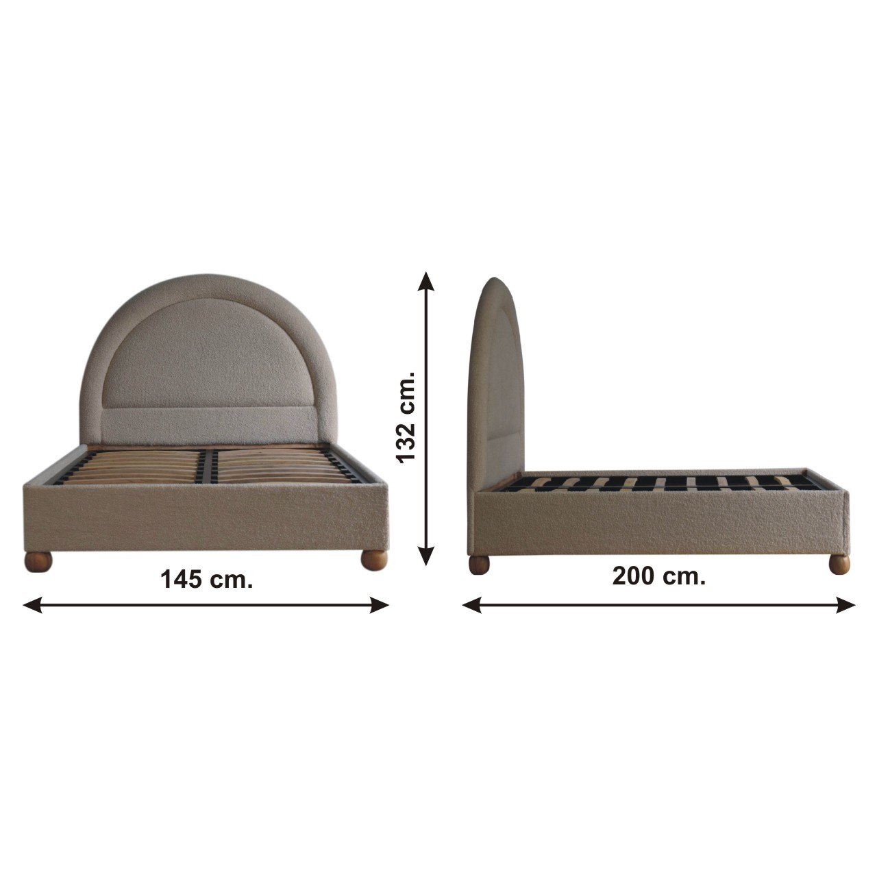 Size chart for Cream Boucle Double Bed