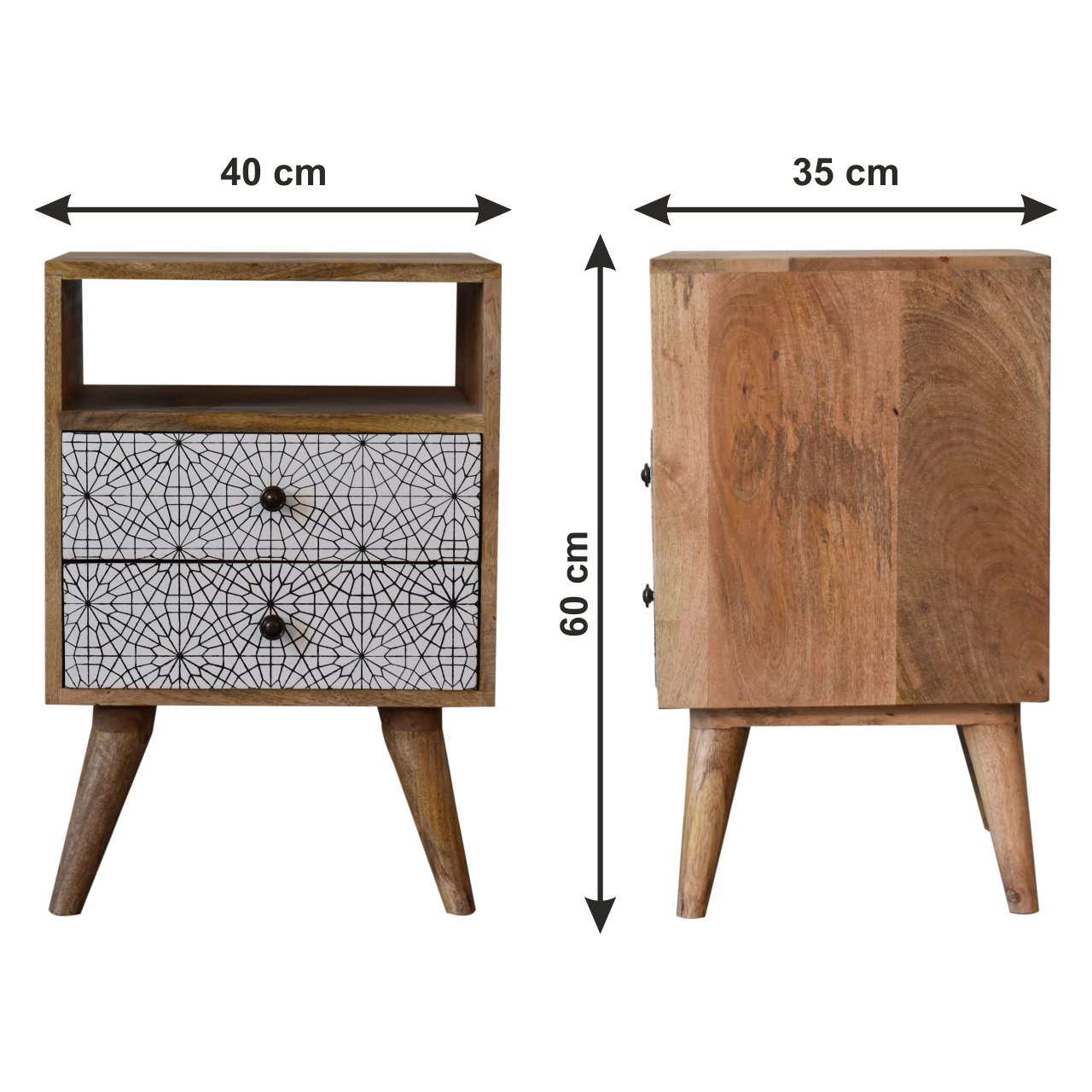 Size chart for Sendai Bedside Table | Oak Solid Mango Wood