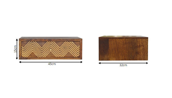 Size chart for Wall Mounted Chevron Bedside Table | Chestnut Mango Wood Wall-Mounted