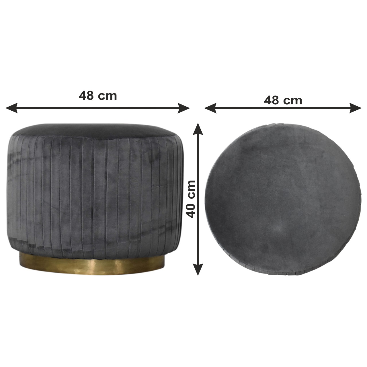 Size chart for Grey Velvet Pleated Footstool | Cotton Velvet