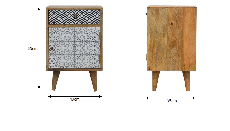 Size chart for Mixed Pattern Bedside Table | Oak-Ish Solid Mango Wood