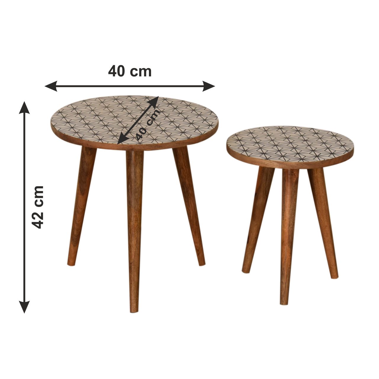 Size chart for Prima Nesting Stools Footstool | Oak Mango Wood
