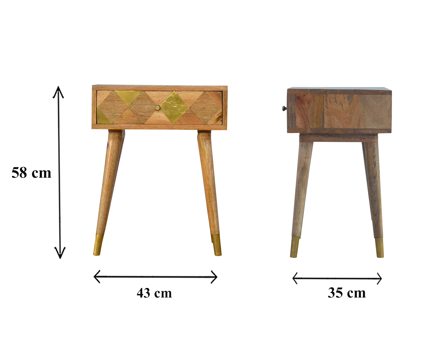 Size chart for 1 Drawer Gold Brass Bedside
