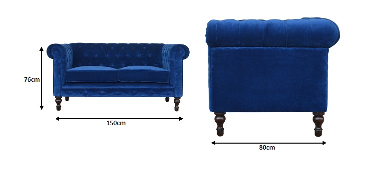 Size chart for Royal Blue Velvet Chesterfield Sofa