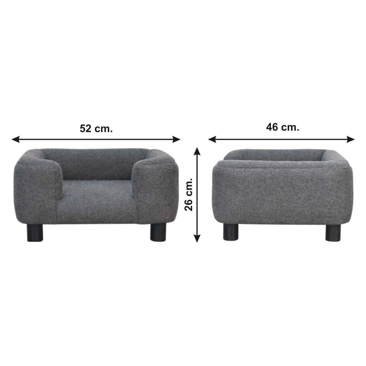 Size chart for Mini Battleship Tweed Pet Sofa Bed