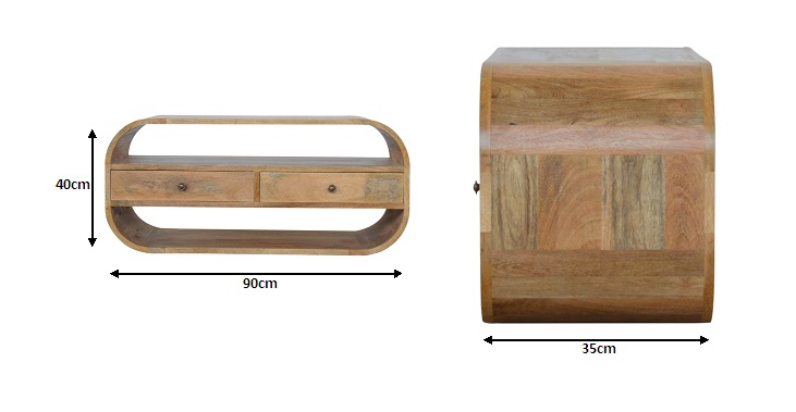 Size chart for Curved Edge TV Unit with 2 Drawers