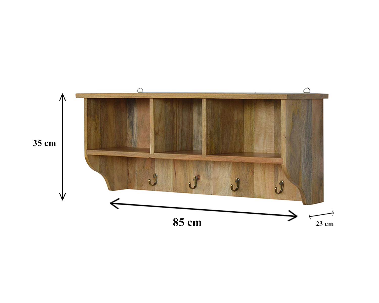 Size chart for Floating Coat Rack with 3 Shelves Accent Piece