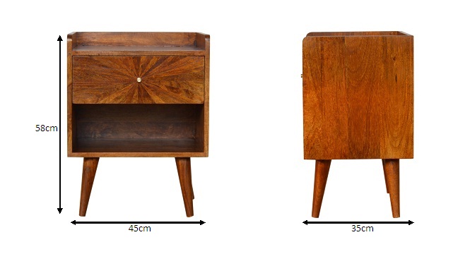 Size chart for Sunrise Chestnut Bedside Table