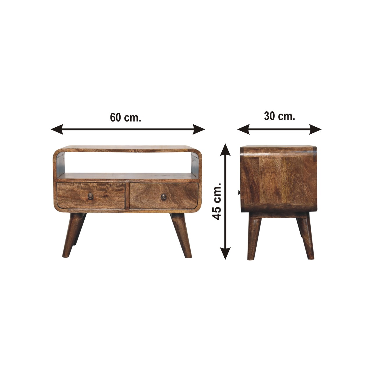 Size chart for Mini Grey Washed Curved Media Unit