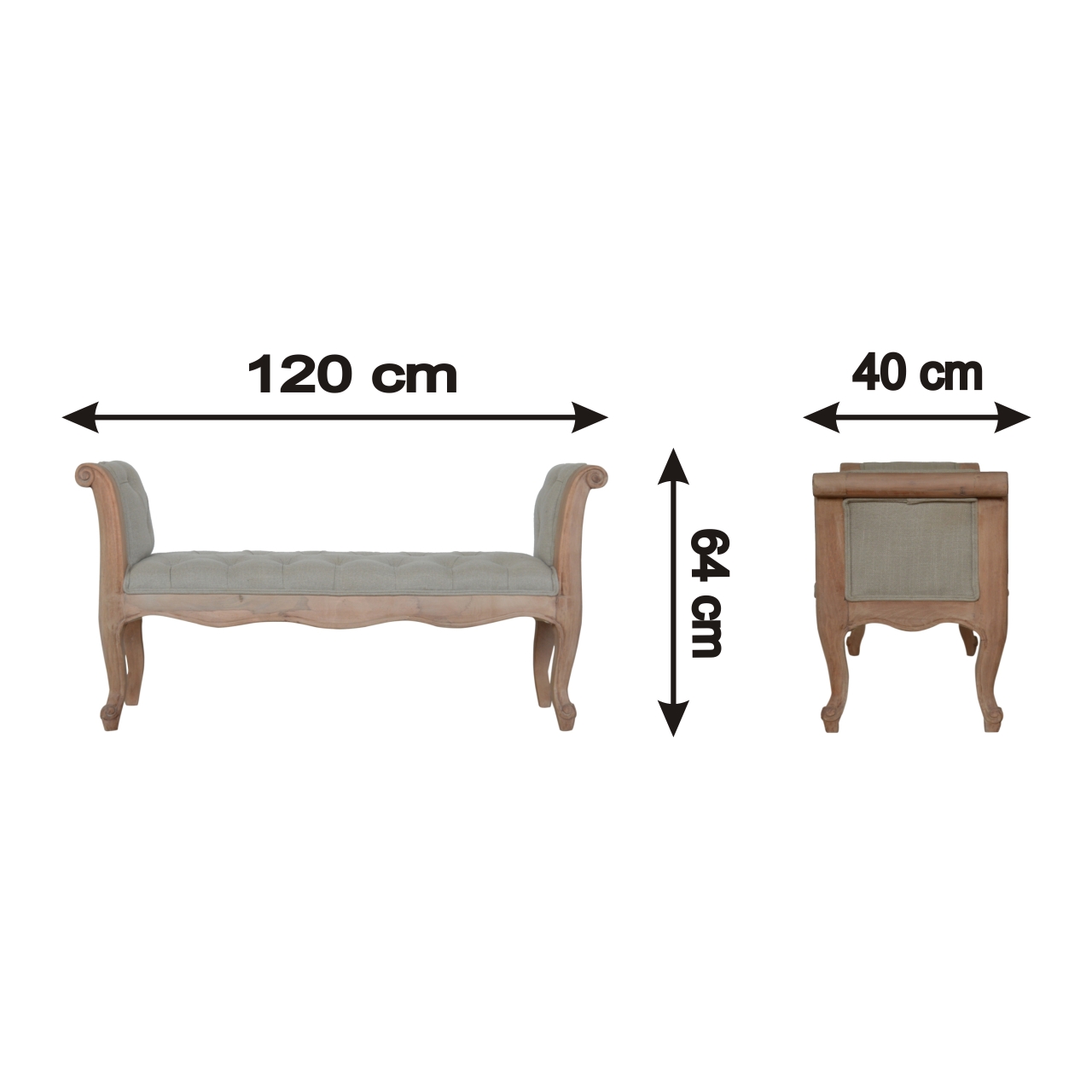 Size chart for Carved French Style Mud Linen Bench | Hand-Carved