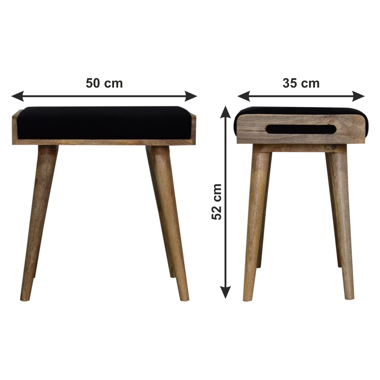 Size chart for Black Velvet Tray Style Footstool | Cotton Velvet