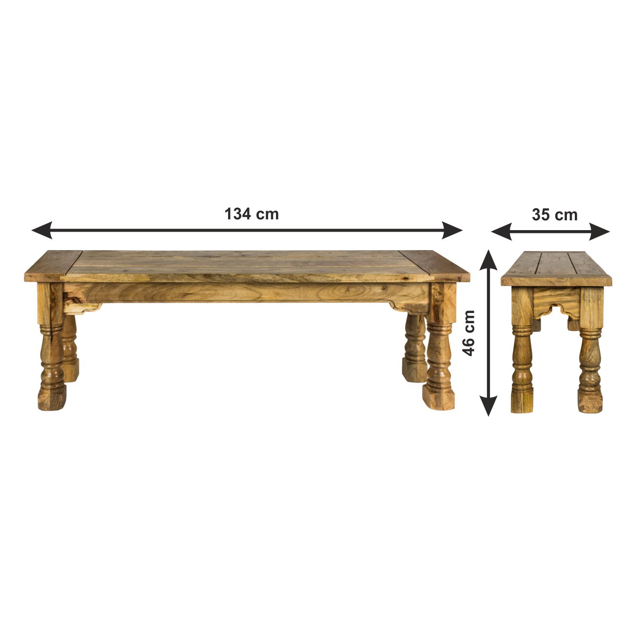 Size chart for Granary Royale Bench | Distressed Oak Mango Wood
